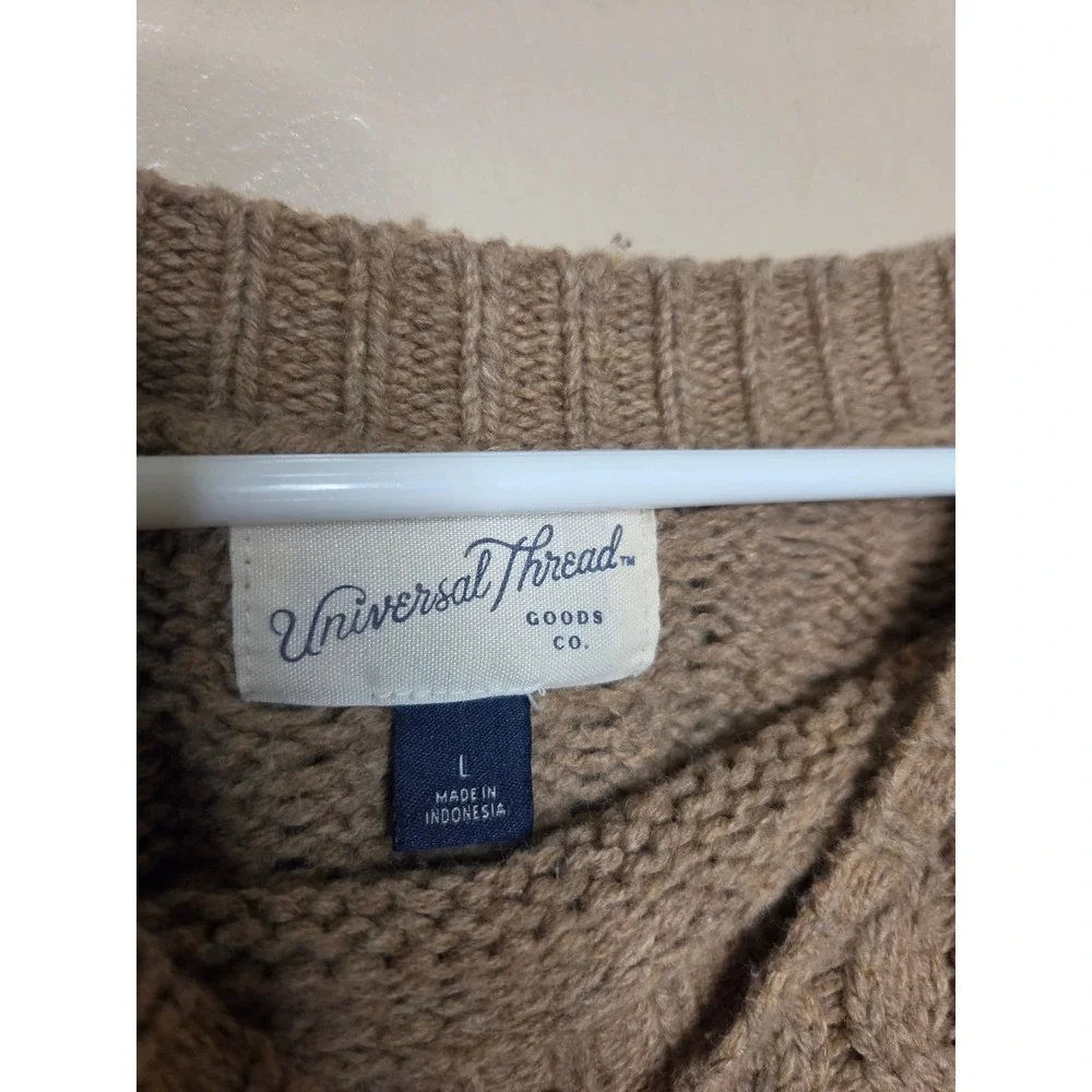 Women's Tan Cable Knit Raglan Sweater Cotton Wool Blend L